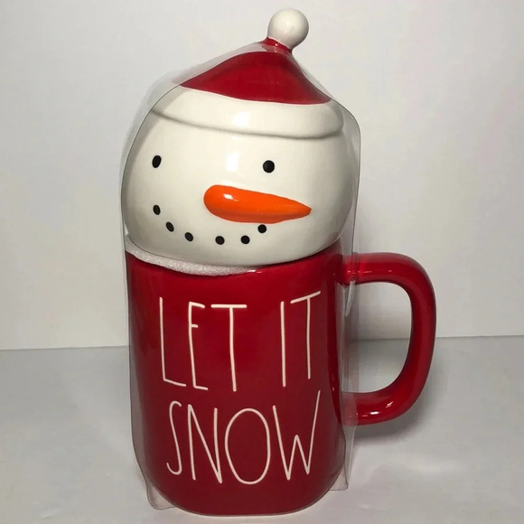 Rae Dunn Red Let it Snow Christmas Mug with Snowman Topper - Picture 1 of 5